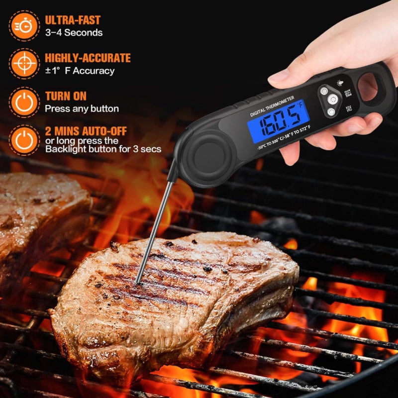 AMMZO Meat Thermometer Digital  Instant Read Food Thermometer - Waterproof w/Backlight for Cooking  Candy  Deep Fry  BBQ  Grill  Smoker and Roast  Camping & Kitchen Essentials - Image 2